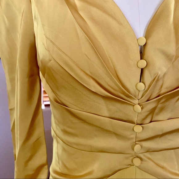 NWOT GORGEOUS mustard yellow satin midi dress - Picture 3 of 7